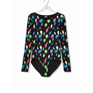 Agne Kuzmickaite Utenos Black Play-doh Neon Brushstroke Jersey Stretch Bodysuit
